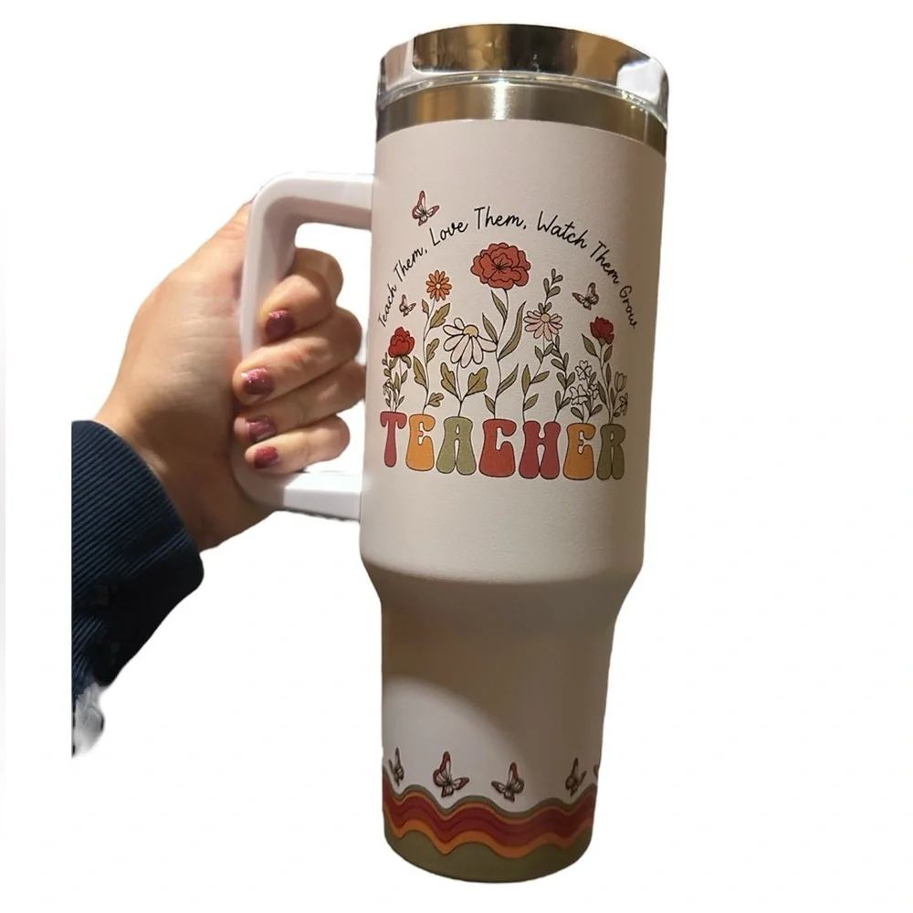 NIB Floral Teacher Travel Mug - Picture 1 of 2